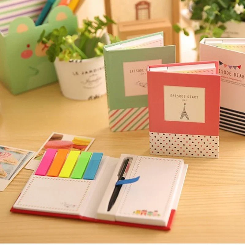 1Pcs Colorful Sticky Notes Notebook Memo Pad Bookmark Paper Sticker Notepad Office Stationery Pen Random Color