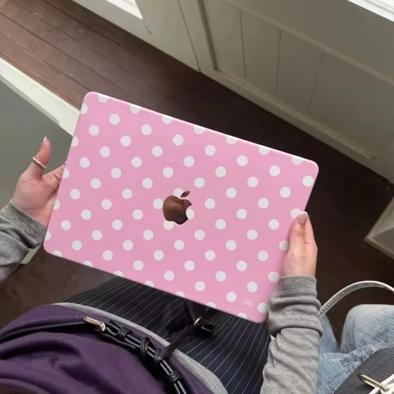Cute White Polka Dot Pink Laptop Case For Macbook Neo 13 A3404 2026New Air Pro 13 14 15 16 M1 M2 M3 M4 M5 Chip For MacBook Cover