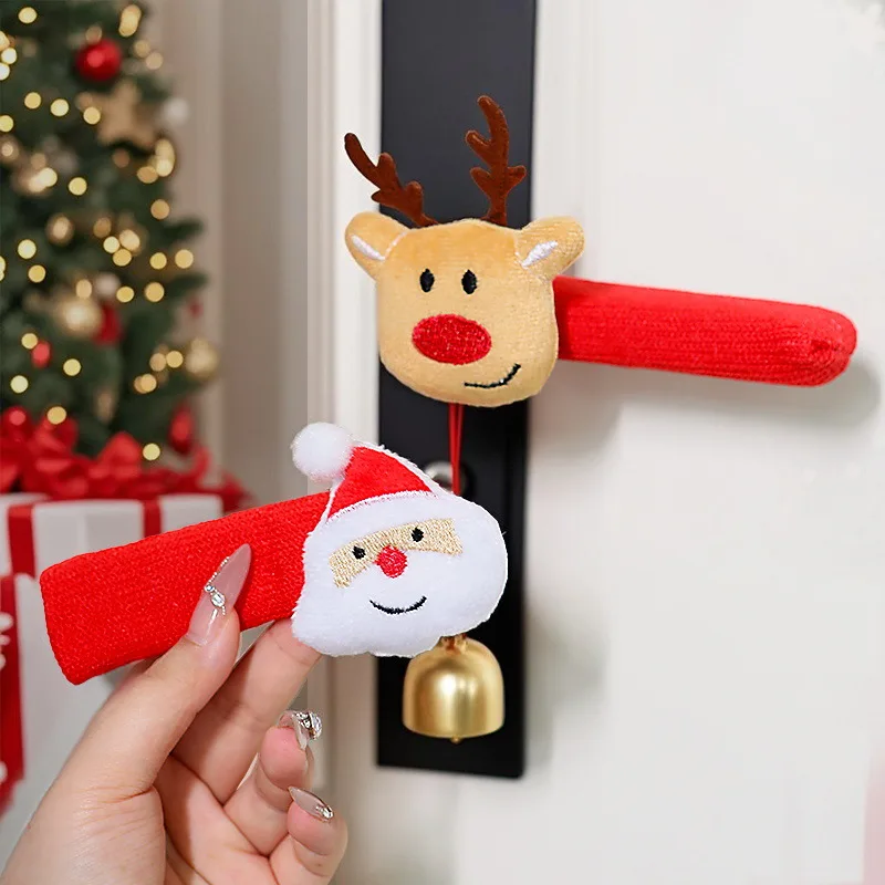 

Cartoon Santa Door Handle Cover Christmas Decor Xmas Tree Hanging Ornament Bell Door Handle Cute Decorations