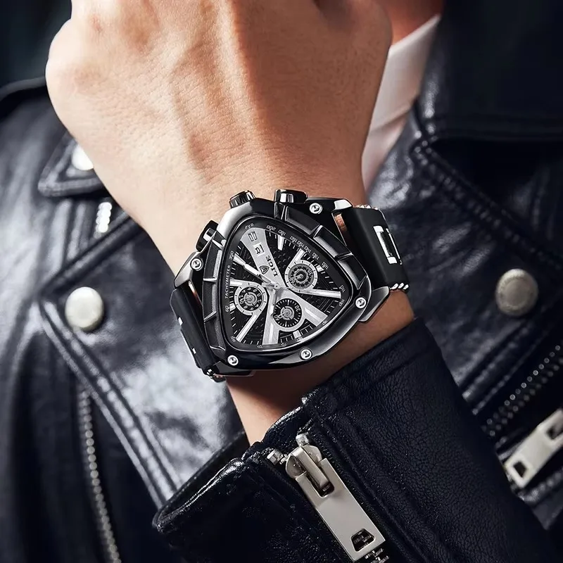 LIGE جديد ساعات رجالي الإبداعية مثلث كوارتز ساعة اليد مؤشرات مضيئة العسكرية المطاط حزام ساعة الرجال ساعة مقاومة للماء