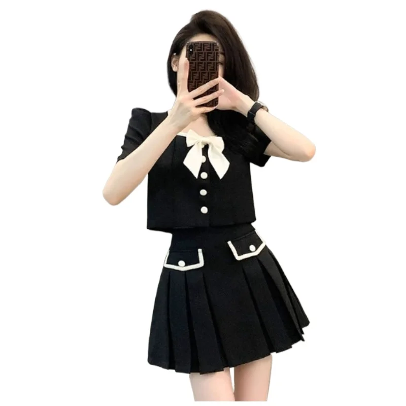 Summer New Advanced Sense of Temperament Bubble Sleeve Top High Waist Skirt Female Small Fragrance Wind Two Sets Skirt Female