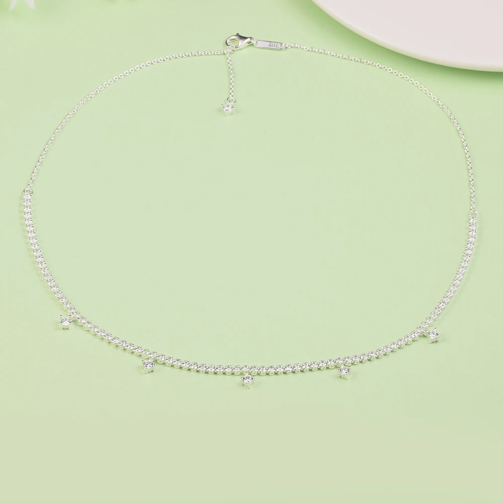 

925 Sterling Silver Sparkling Drop Collier Necklace with Clear Cubic Zirconia 43cm