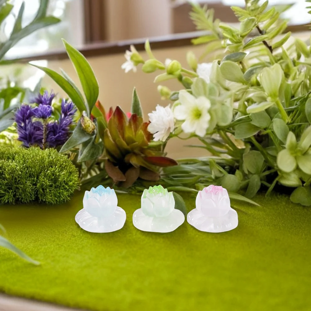 

12Pcs Miniature Glow in The Resin Ornaments Mini Lotus Figurines for Garden Fish Tank Bonsai Desktop Decor