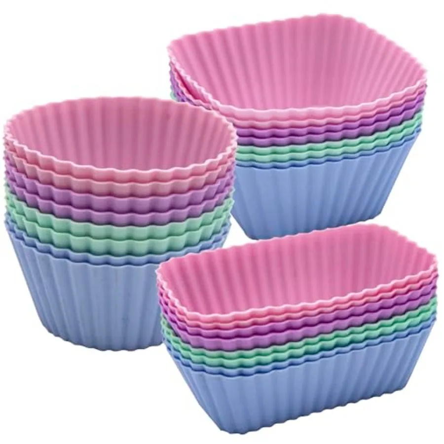 Silicone Cupcake Liners Lunch Box Dividers Non-Stick Silicone Muffin Cups, Bento Box Accessories for 24Pcs: 4 Color