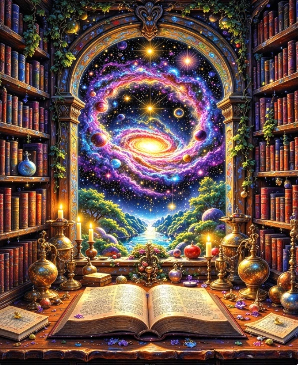 Jigsaw Puzzle 500/1000/1200/2000PCS Vintage Wizard Library Cosmic Nebula Window Magical Book And Potion DIY Tabletop Decor