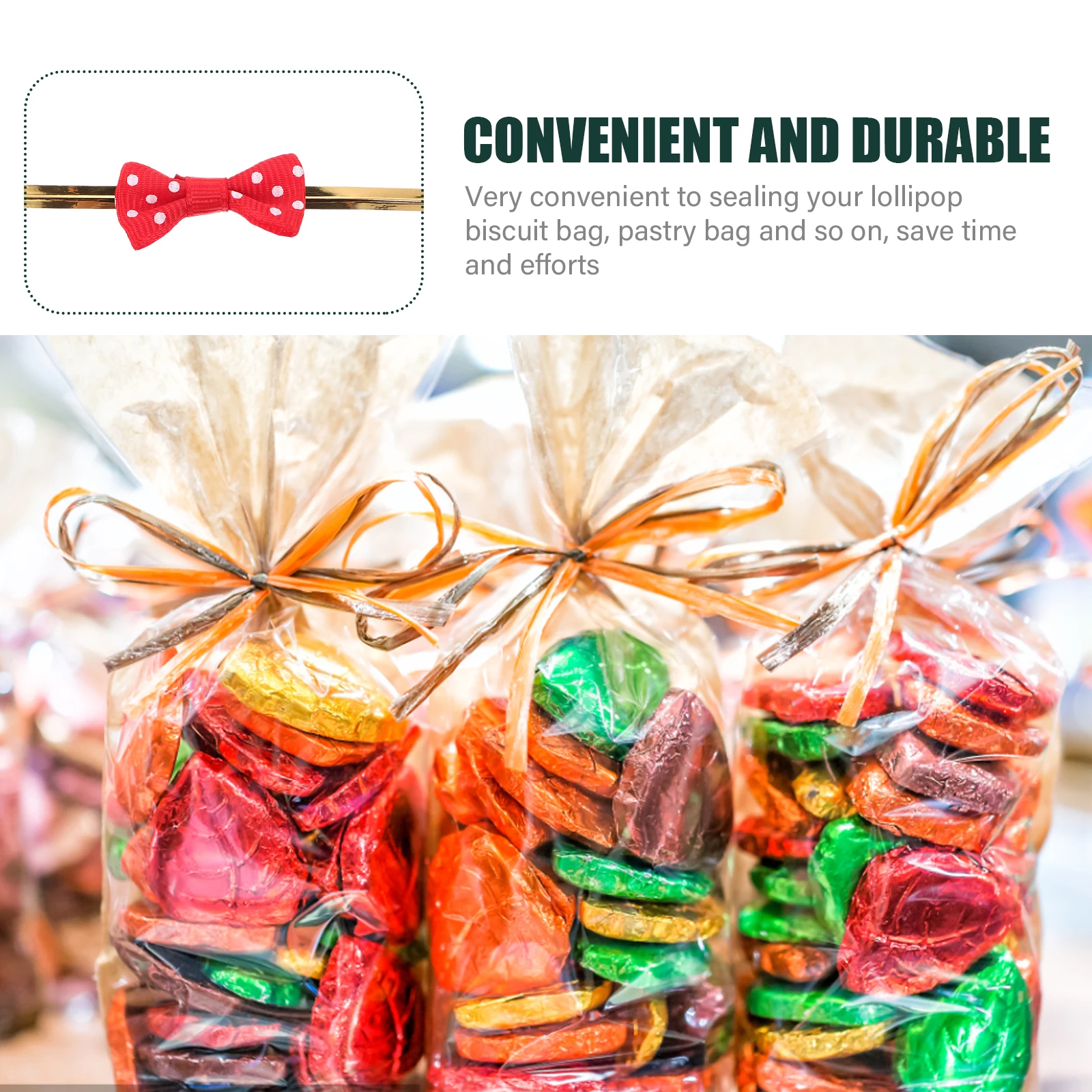 

100Pcs Lollipop Sealing Bows Flexible Polyester Ties for Baking Pastry Candy Bag DIY Sealing Lollipop Twisted Tie