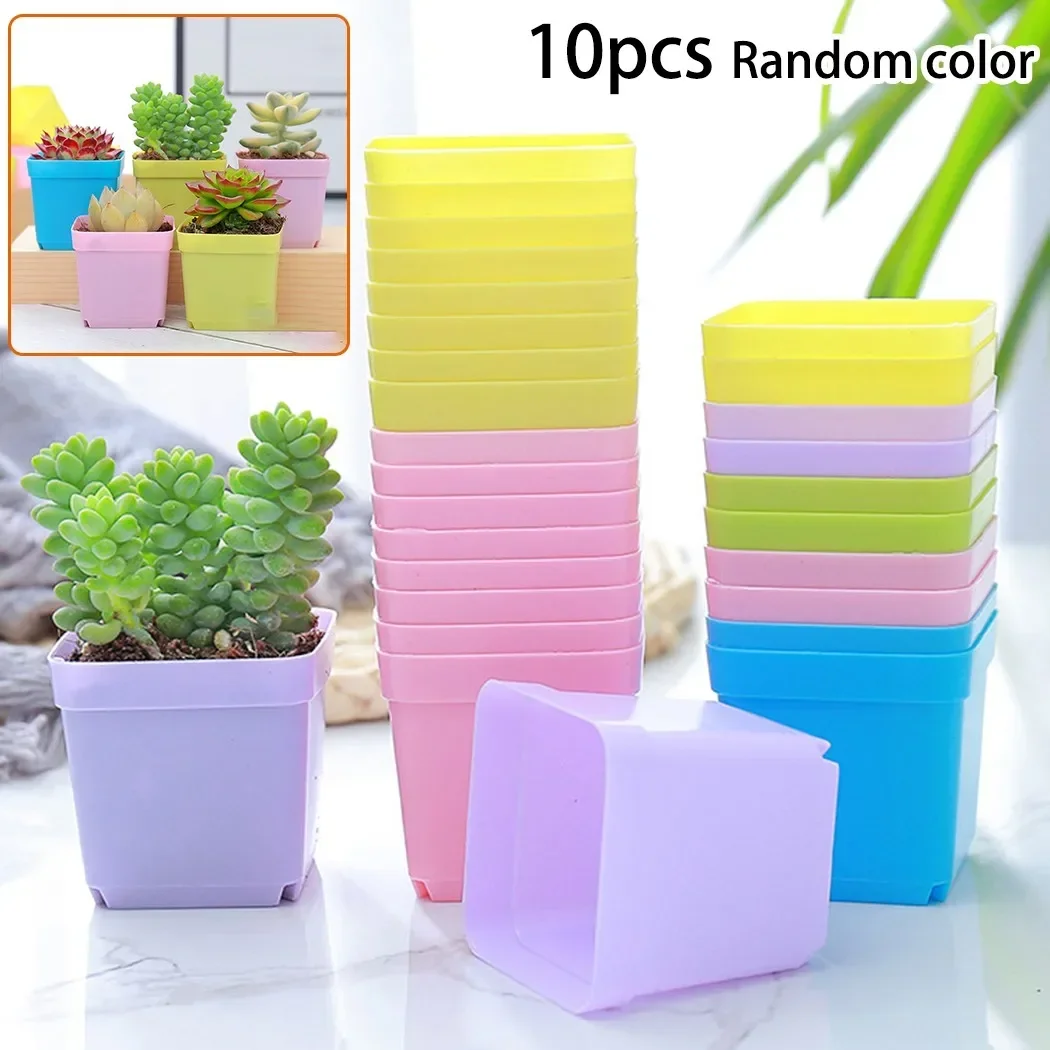 10pcs Colorful Multi Square Nursery Flower Pot Plastic Nursery Pot Plant Nursery Box Transplant Flower Tray For Home Garden