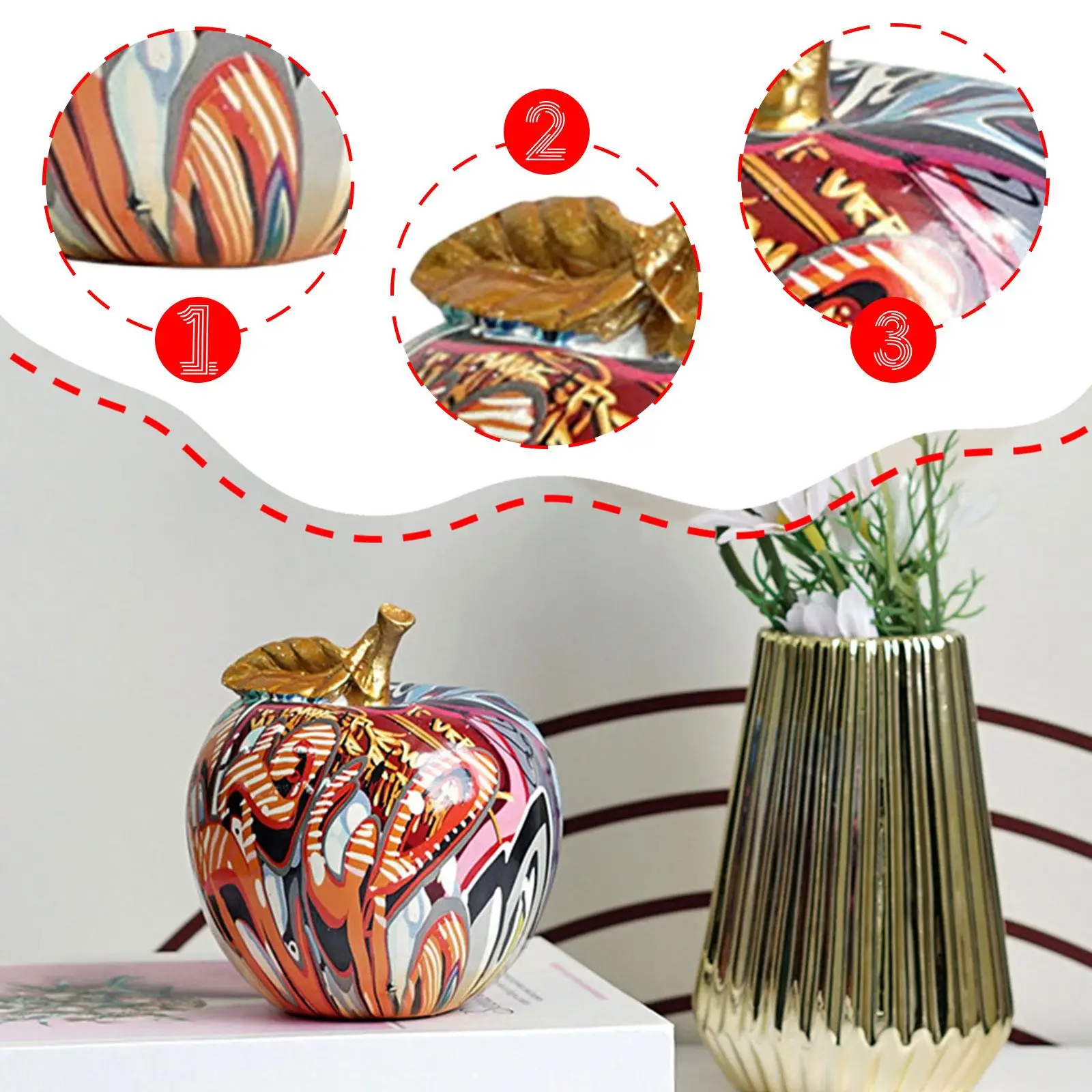 Graffiti maçã estatueta estátua escultura de frutas moderno decorativo ornamento de mesa para escritório prateleira entrada decoração casa acento