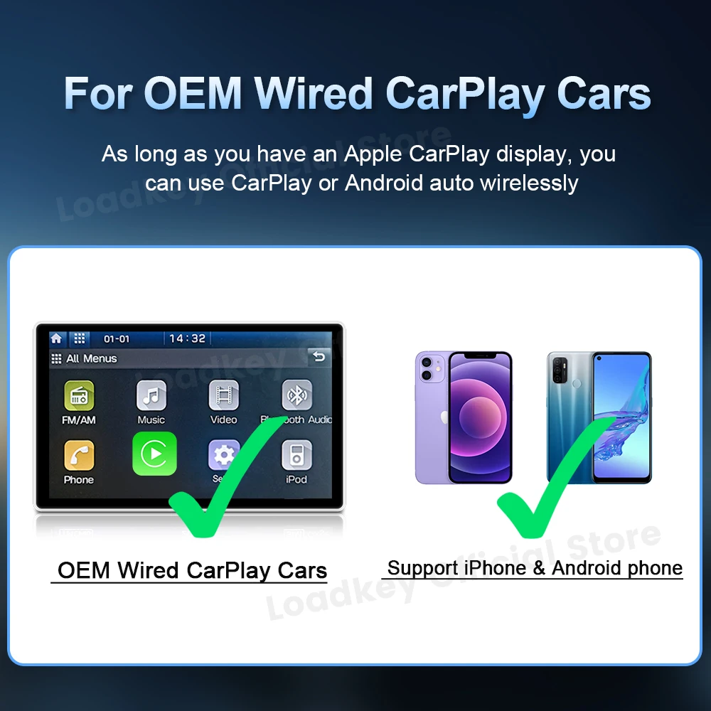 LoadKey & Carlinkit 4.0 Wireless CarPlay Android Auto Wireless Adapter For Toyota Volkswagen Audi Kia Volvo Nissan Benz Wifi BT