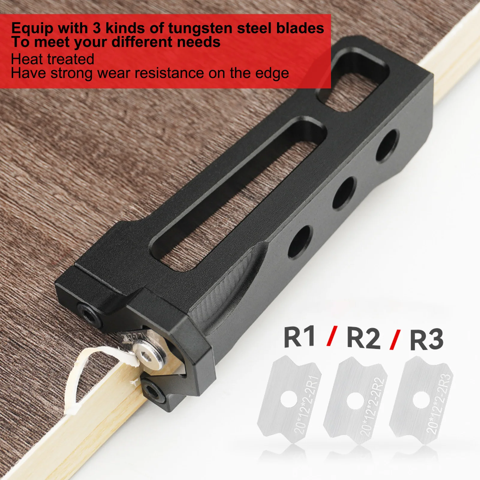 Woodworking Edge Trimmer Aluminum Alloy Manual Wood Edge Planer Arc Woodworking Scraper with 3 Blades
