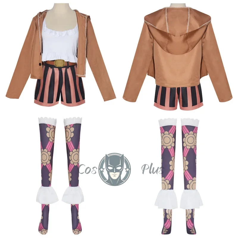 Joyería Bonney disfraz de Cosplay Sabaody Island Abrigo con capucha uniforme pantalones cortos mujer adulta carnaval una pieza de Anime traje de Halloween