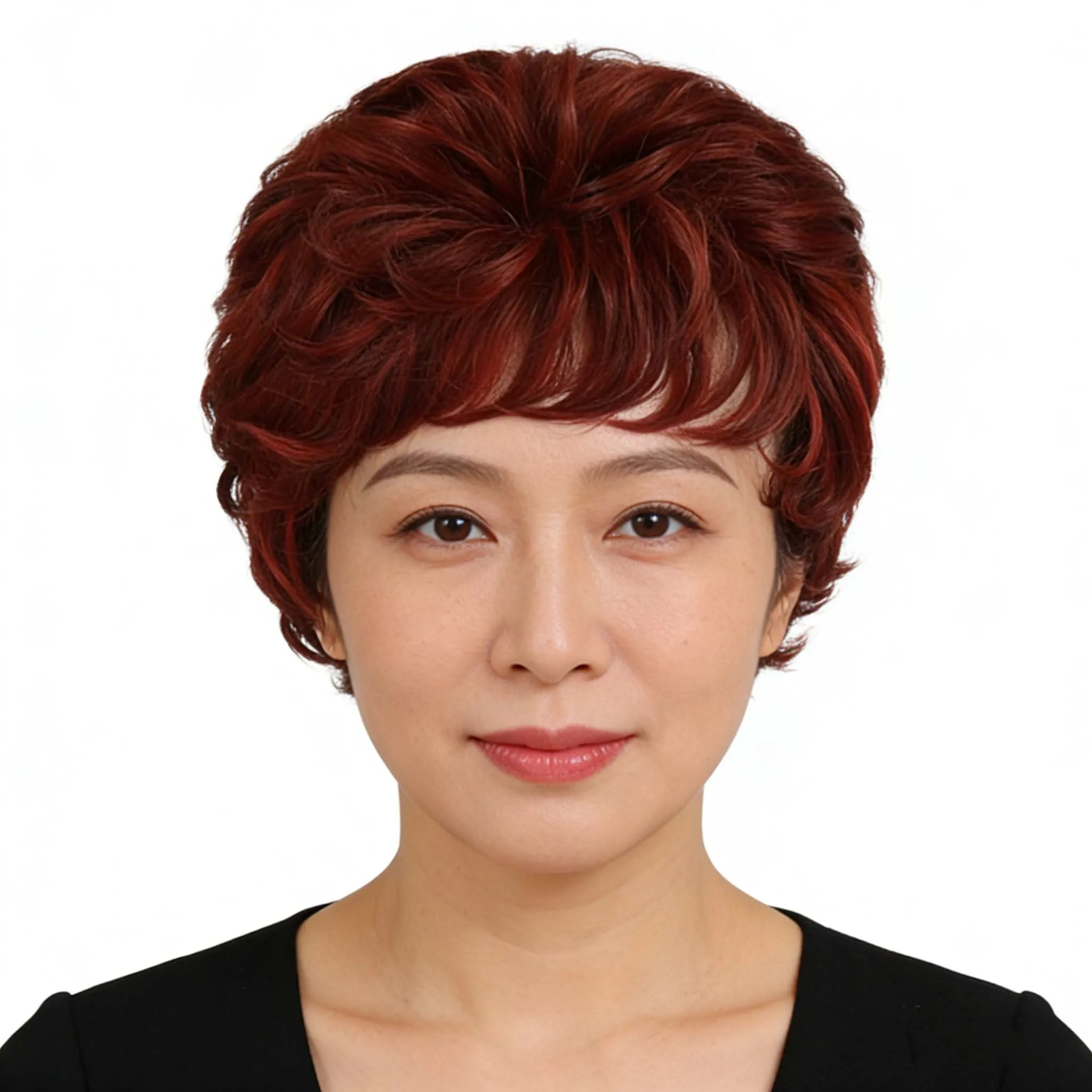 

Synthetic Wigs Short Curly Reddish Brown 10 Inch for Women Fluffy Wavy Wig with Bangs Soft Touch Heat Resistant Fiber Daily Wear