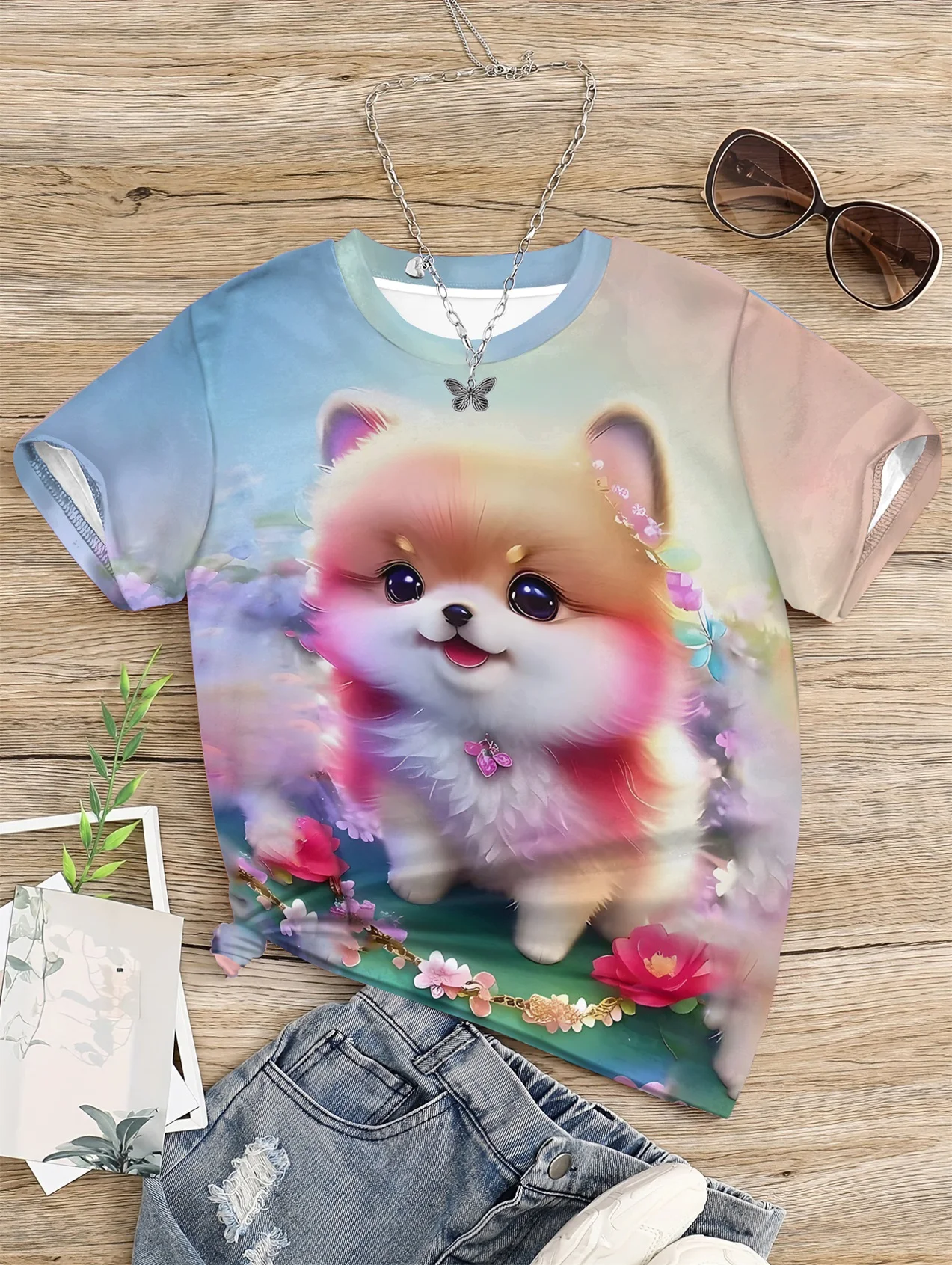 

5 To14 Years Girl Clothes Lovely Punny Smiling Print T-shirt Children's Clothing Kids Summer Short Sleeve Child Top T-shirts