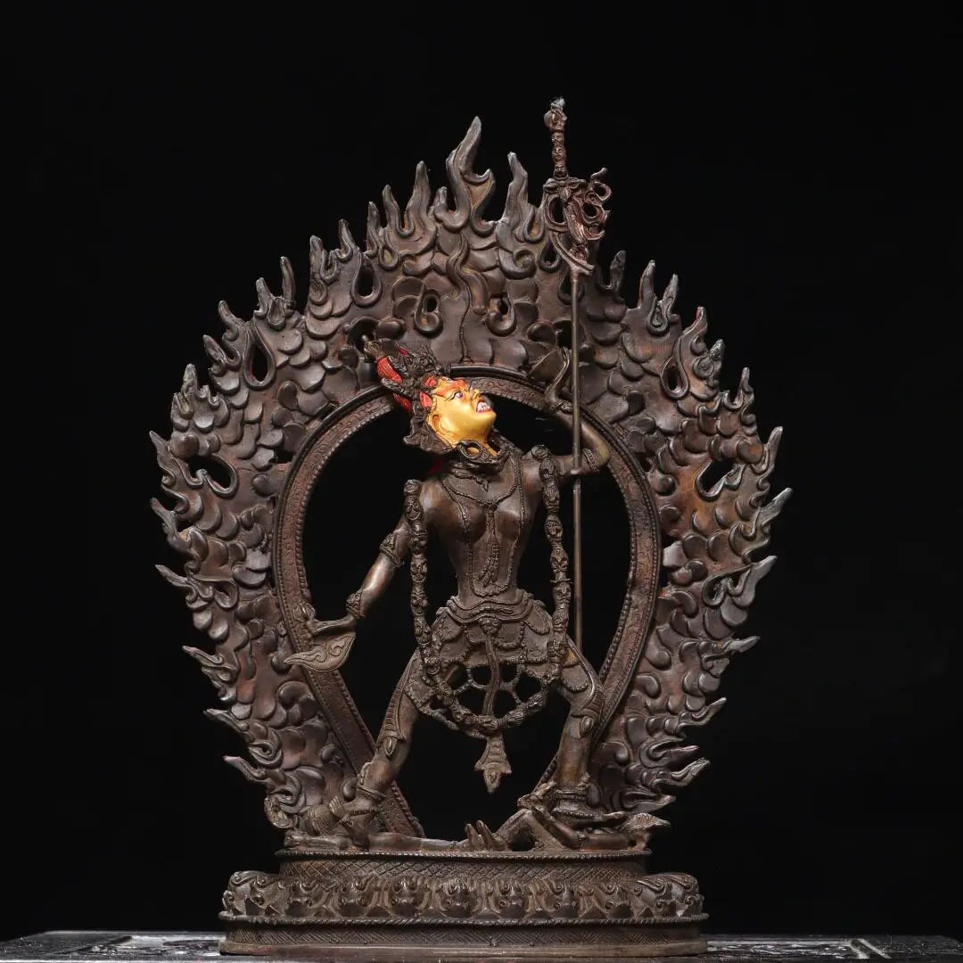 Brass gilt painted gold antique Naruo empty mother Tara Guanyin ornament Home hall incense case supplies 35cm