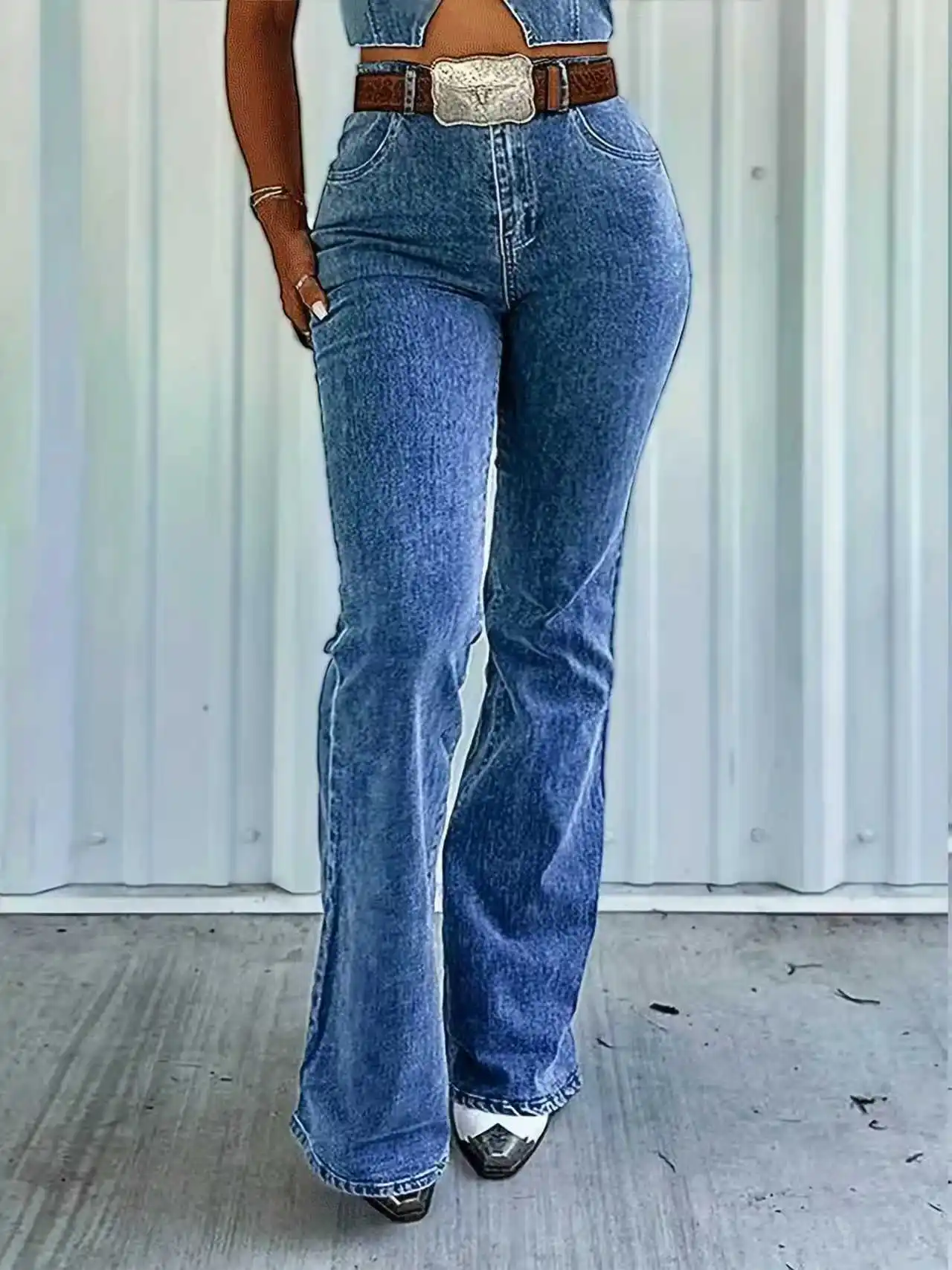 

Женские потертые и потертые утягивающие широкие джинсовые брюки, ретро, свободный крой, средняя талия, эластичные джинсы с расклешенным низом