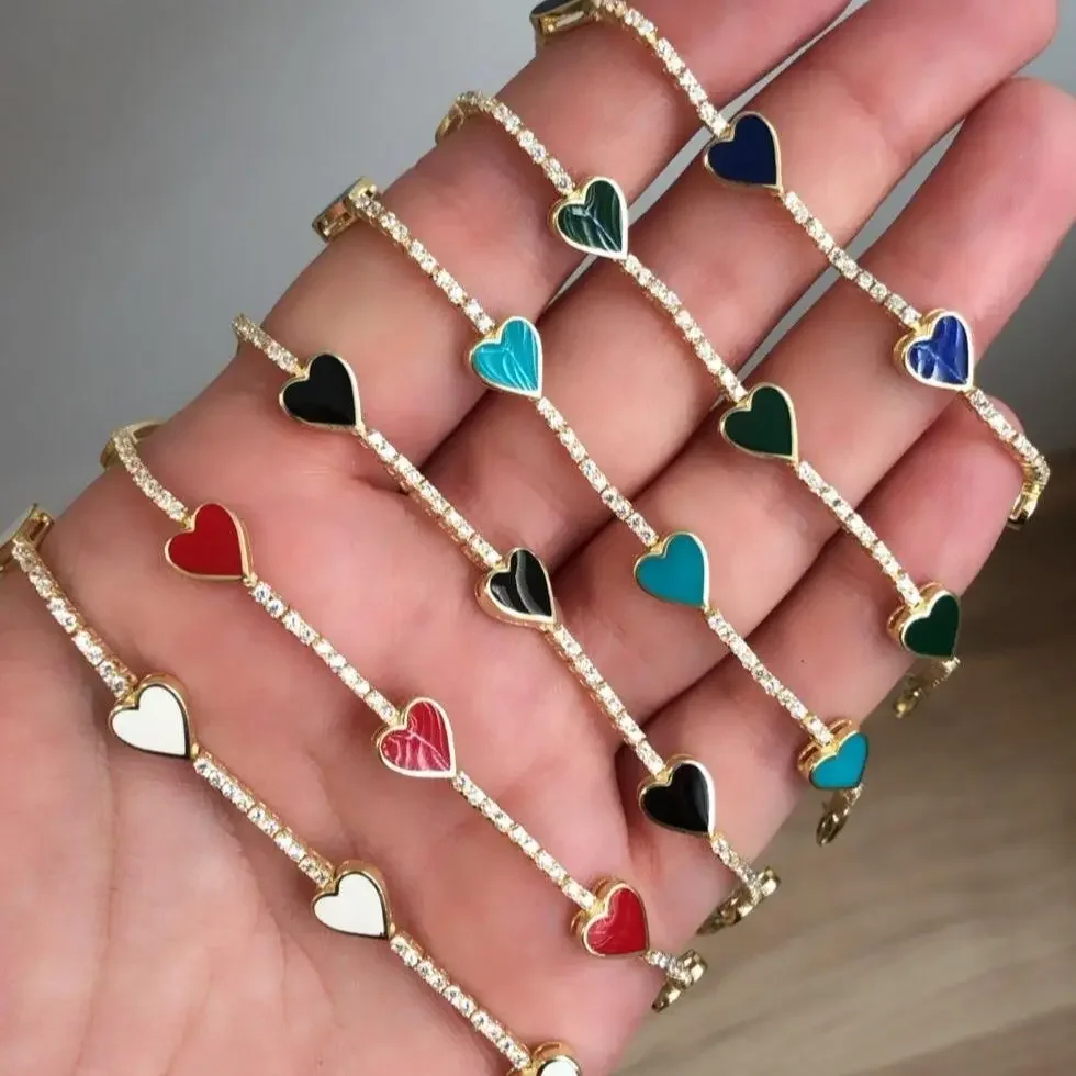 

Оптовая продажа, модные ювелирные изделия, подвески в виде милого сердца, тонкая теннисная цепочка Cz, высокое качество, женский нежный рождественский подарок, браслет