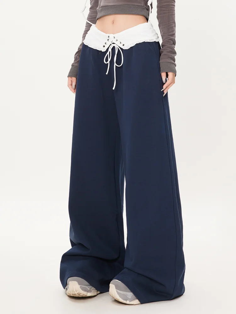 

MATTUCLB 2025SS Американский дизайн со съемной талией, эластичные свободные спортивные брюки для женщин, повседневные широкие брюки