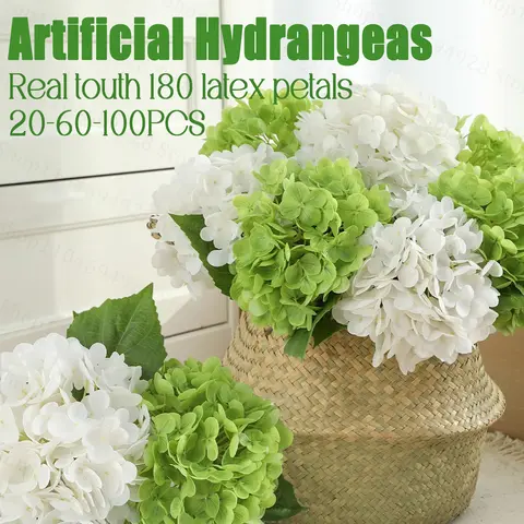 20-100PCS Artificial Hydrangea Flower 180 Petals Full Real Touch Latex Hydrangea for Wedding Party Floral Arrangement Home Decor