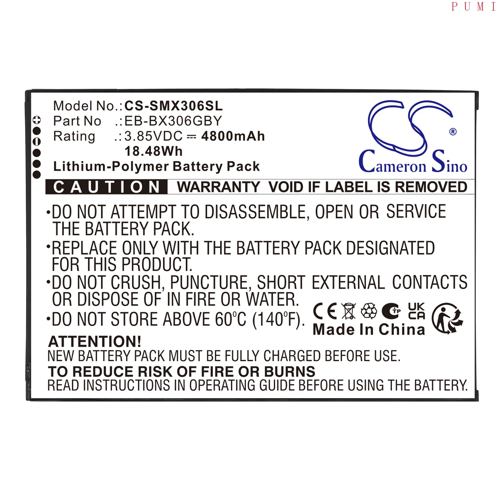 CS Replacement Battery for Samsung Galaxy Tab Active 5 (WiFi),Galaxy Tab Active 5 5G,SM-X300 PN:EB-BX306GBY 4800mAh / 18.48Wh
