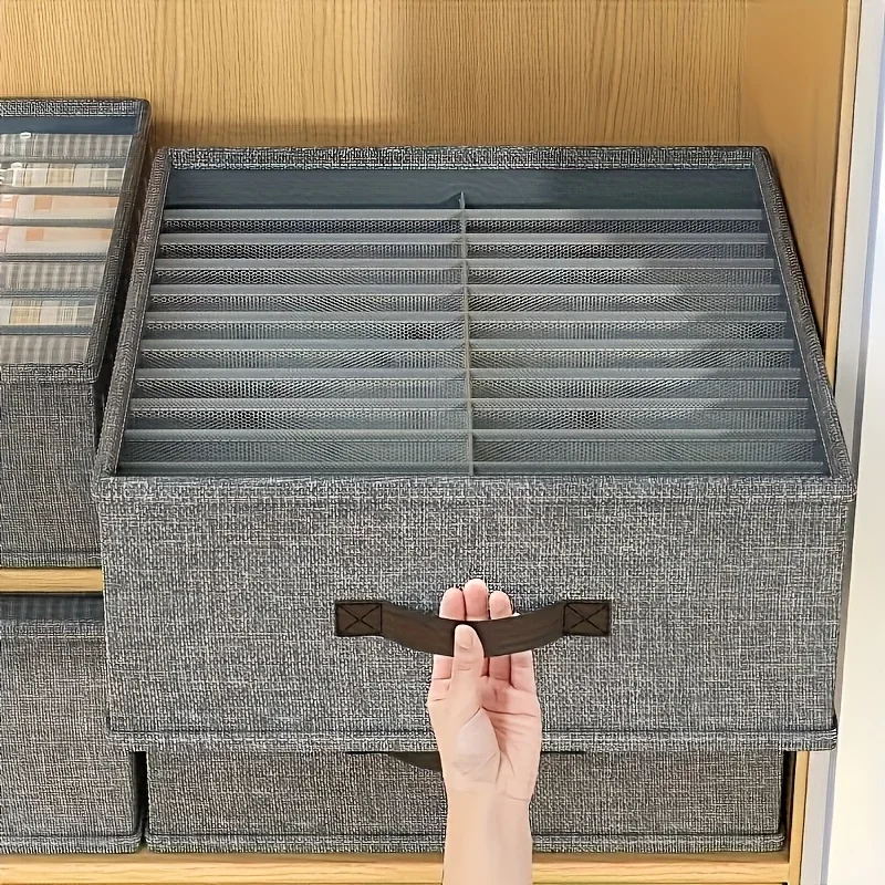 Organizador de almacenamiento plegable, caja portátil de 24 compartimentos para accesorios de ropa, organización de cajones de armario, tela gris