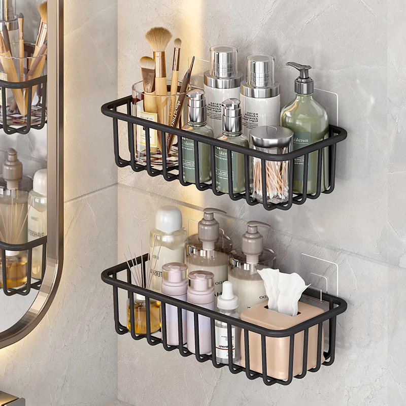 Wall-Mounted Bathroom Shelf Storage Rack No Drill Adhesive Shower Organizer for Bathroom Kitchen Basket for Toiletries, Makeup