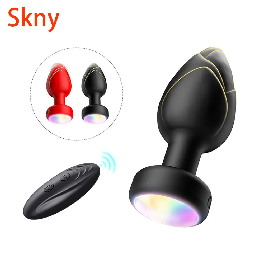 เครื่องสั่นทางทวารหนักแบบไร้สายพร้อมรีโมทคอนโทรลไฟ LED เครื่องนวดต่อมลูกหมากสำหรับเซ็กซ์ทอยผู้ใหญ่