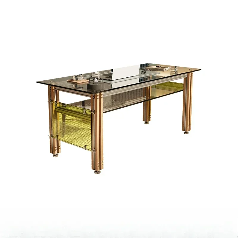 

Aluminum profile creative design computer desk tempered glass home study desk