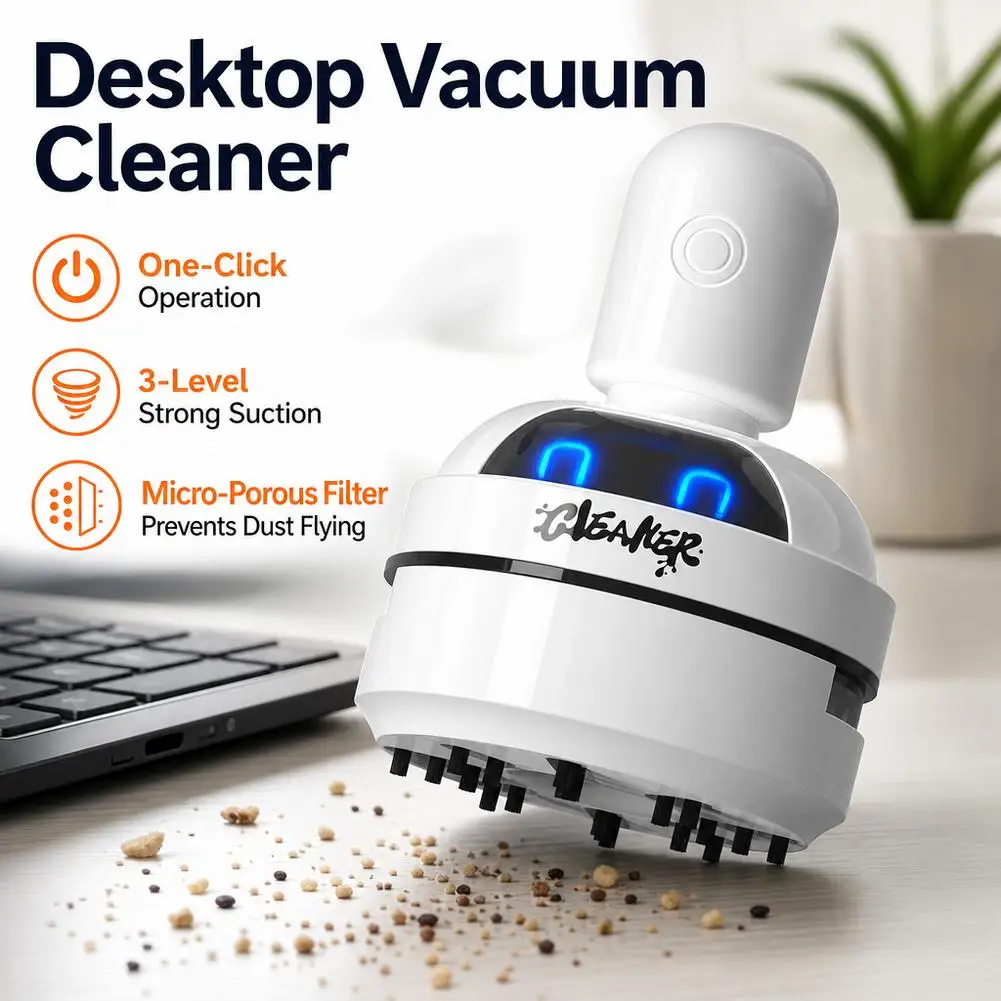 Quiet Desktop Mini Vacuum Cleaner 3 Speed Adjustable Suction Keyboard Cleaner Eraser Dust Sweeper with Microfiltration Filter