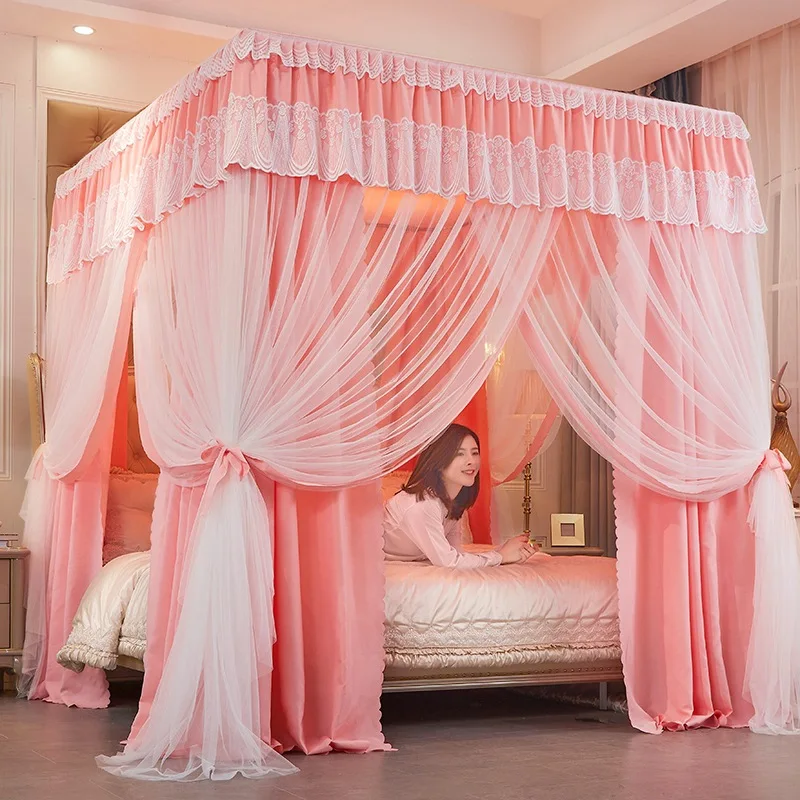 Driedeurs Schaduw Quadrate Klamboe Dubbele Lagen Bed Gordijn Luifel Tenten Met Frame Prinses Romantische Huisdecoratie