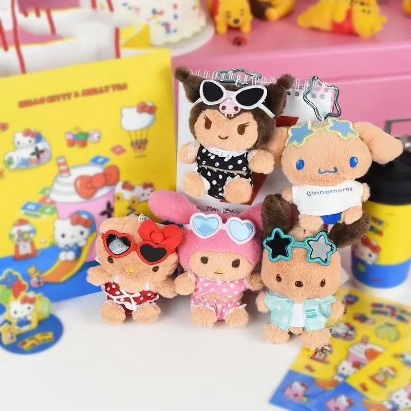 น่ารักการ์ตูนสีดําผิวฮาวายแว่นตากันแดด Sanrio Kuromi My Melody Cinnamoroll Hellokitty ตุ๊กตาพวงกุญแจตุ๊กตาจี้ของขวัญของเล่น