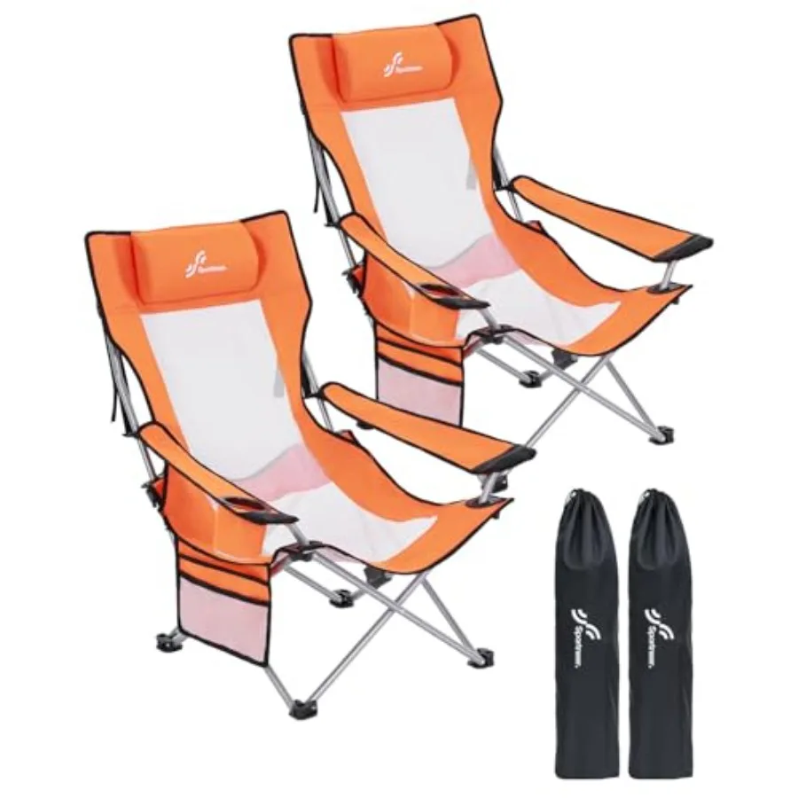 

Portable Beach Chair for Adults - Position Recliner with Cup Holder Side Pocket and Carry Bag Compact Folding Chair with Lumbar