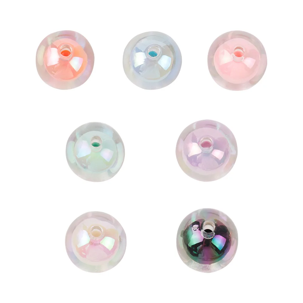 16MM 10 Pieces/Bag Style Random Acrylic Plated Colored Beads, Round Inner Color DIY Straight Hole Handmade Bracelet, Beaded Loos