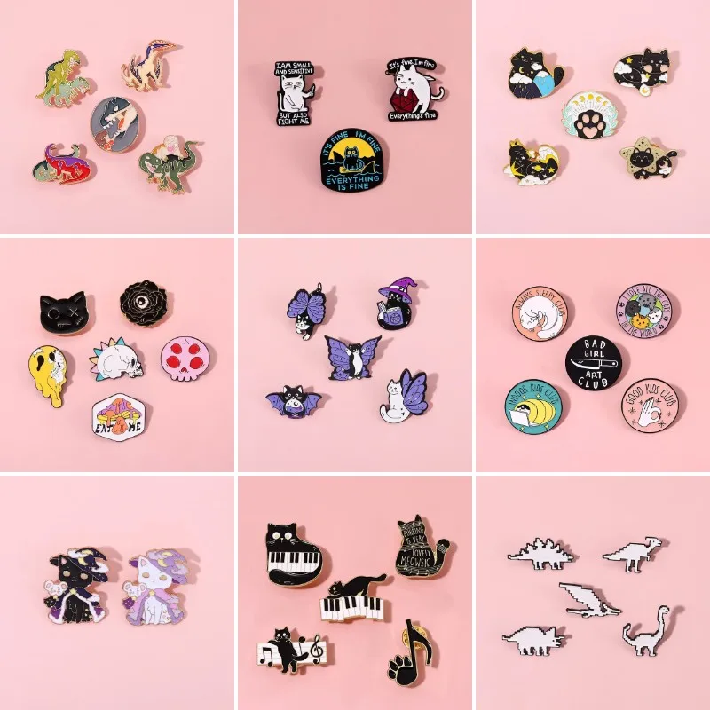 3-5Pcs/Set Animal Enamel Pins Lovely Cat Panda Dinosaur Skeleton Origami Brooch Lapel Badge Jewelry Preferential Price Wholesale