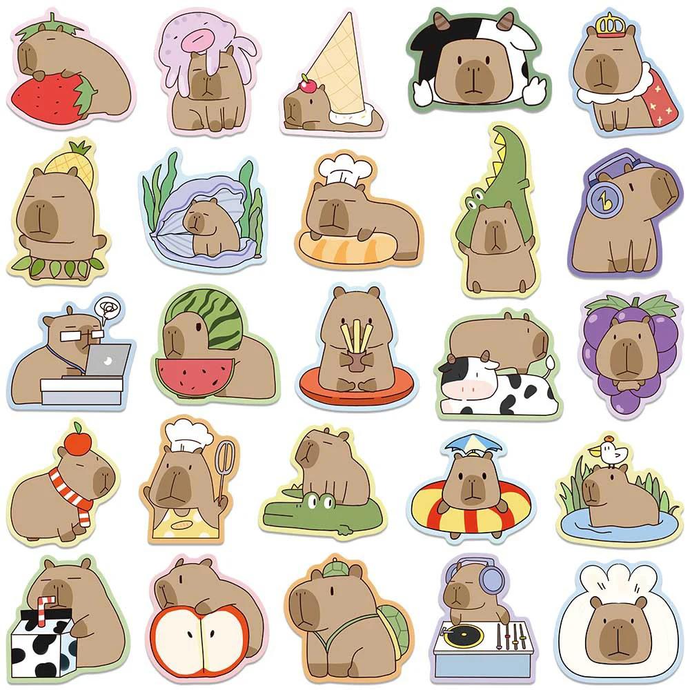 10/30/50 قطعة لطيف مضحك الكرتون كابيبارا الكتابة على الجدران ملصقات Kawaii الشارات المحمول الهاتف الثلاجة الأمتعة سجل القصاصات لاصقة تزيين