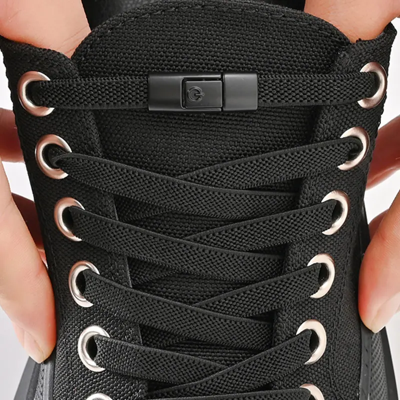 No Tie Shoe Laces Press Lock Shoelaces Without Ties Elastic Laces Locking Without Detachment 8mm Widened Flat Shoelace for Shoes image 5