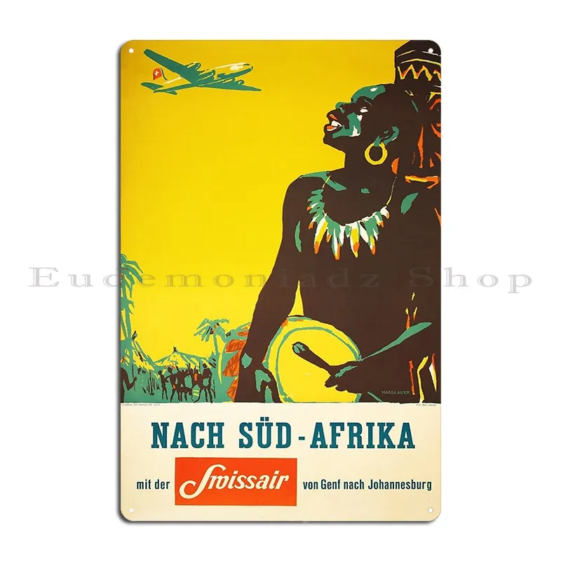 Nach Sud Afrika To South Africa From Geneva To Johannesburg Swiss Airlines 1948 Metal Sign Garage Cinema Iron Tin Sign Poster