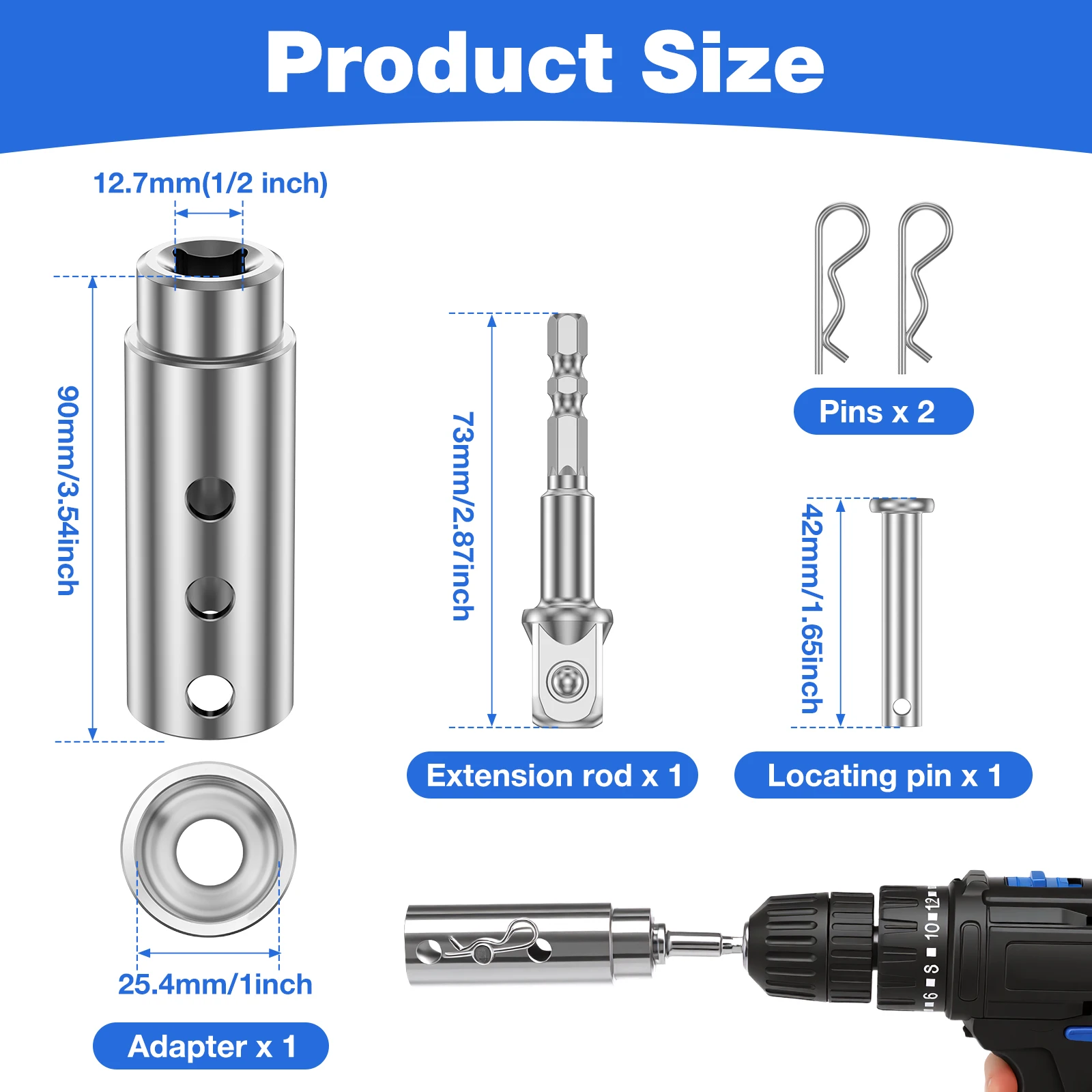 Stainless Steel Trailer Jack Drill Adapter 1 Inch Shaft 1/2 Inch Drive Socket for RV Camper Dump Trailer Power Crank Attachment