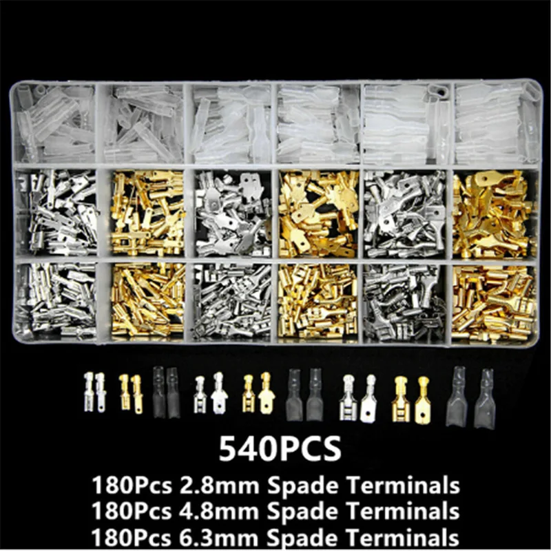 540PCS cold-pressed terminal box spring insert sheath for male and female butt terminals