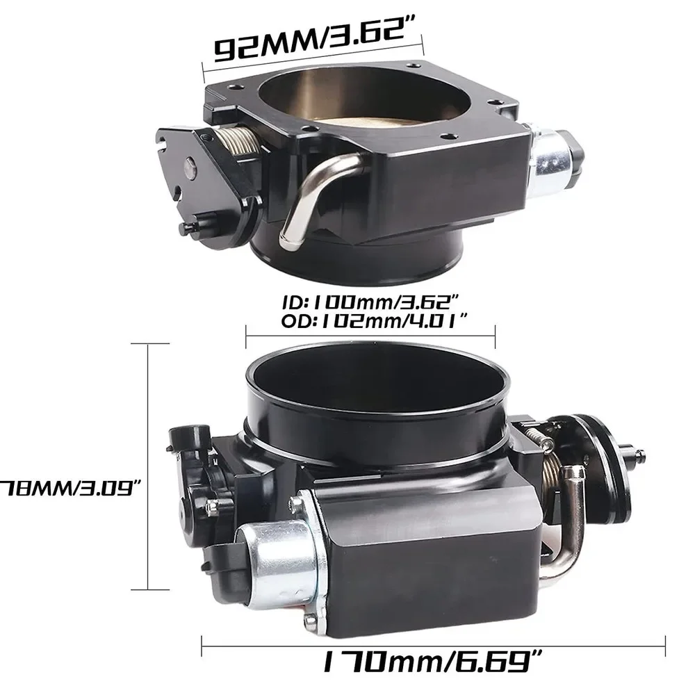 92MM LS Throttle Body with Position Sensors TPS IAC & Throttle Gas Cable Kits Black For 1999-2007 Chevrolet LS1 Engines 4.8L 5.3L 6.0L