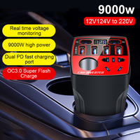 Car Power Inverter DC12V/24V To AC220V Auto Power Converter 9000W with 4 USB 2 PD Ports Socket Digital Display Car Power Adapter