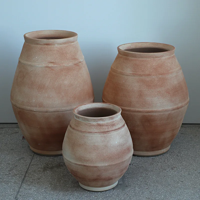 Floor-to-ceiling large clay pot foreign trade vase ceramic high-end sense wabi-sabi feng shui pony large diameter flower pot Nor
