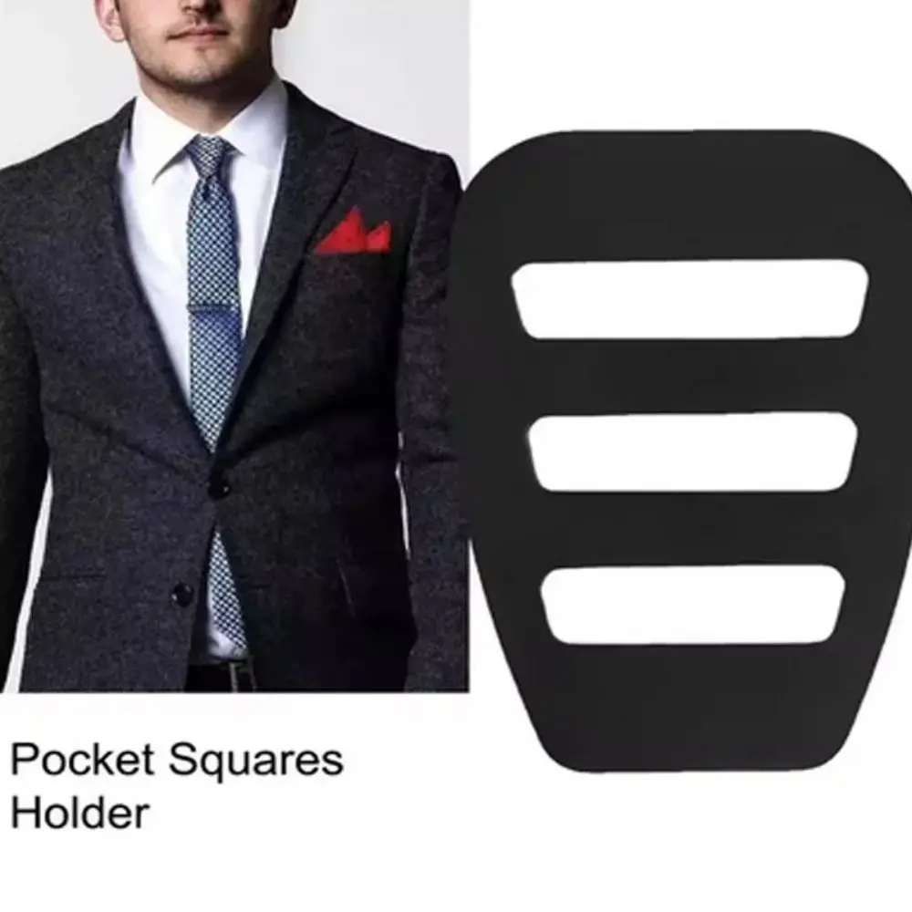 

New PP Pocket Squares Holder Black Universal Size Handkerchief Keeper Scarf Silk Fixed Clip Men