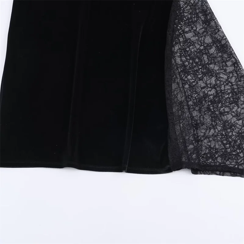 فستان نسائي شتاء 2025 جديد أسود بدون أكمام ورقبة رسن بدون ظهر مخملي فستان متوسط الطول أنيق على الطراز الاجتماعي