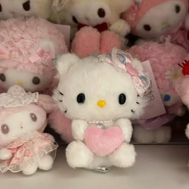 HelloKitty lindo llavero de felpa con forma de corazón Adorable mochila encanto bolso decoración Kawaii pareja regalo a juego para novia