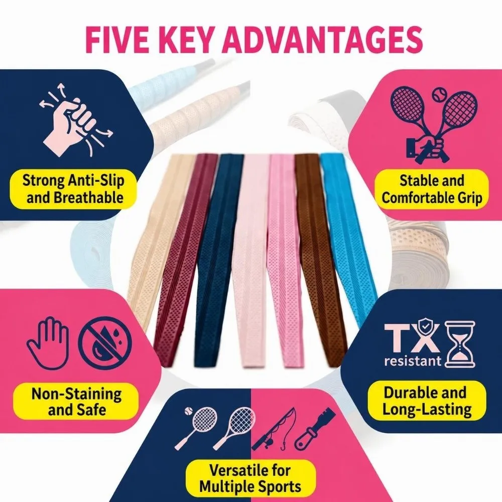 Anti-slip Sport Fishing Rods Over Grip Embossed Texture Sweat Absorbing Racket Handle Grip Tape Glossy Surface Macaron Colors
