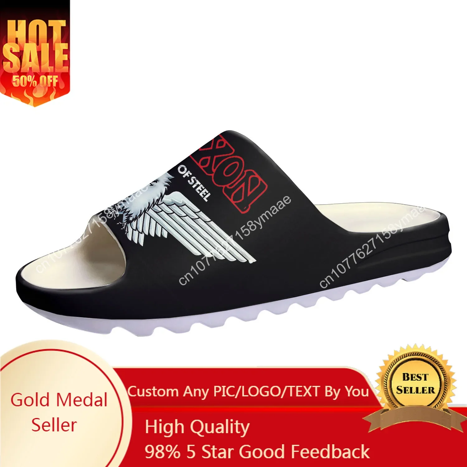 

Saxon Metal Band Soft Sole Sllipers Home Clogs Step on Water Shoes Mens Womens Teenager Bathroom Beach Customize on Shit Sandals