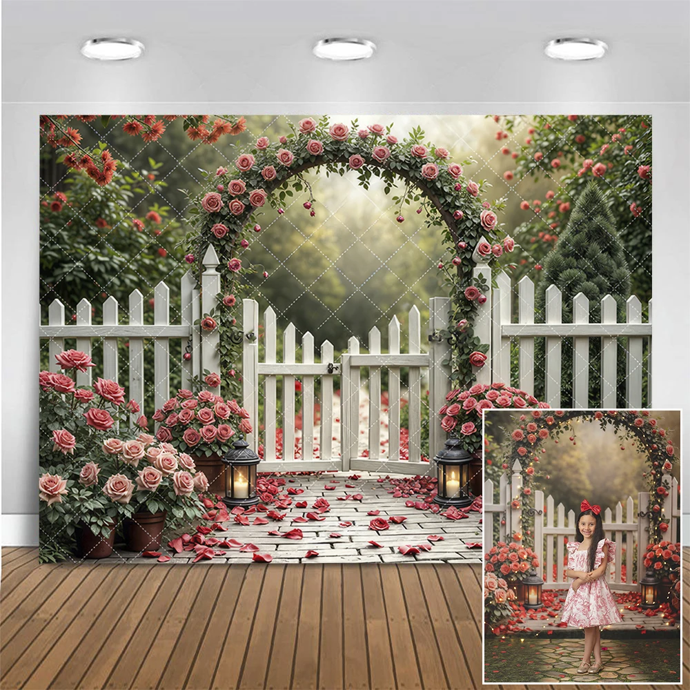 

Pink Roses Arch Photography Backdrop Kids Birthday Cake Smash Photoshoot Background Spring Garden Photo Studio Props