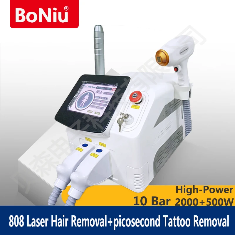 

Picosecond Laser Tattoo Removal Equipment 2 In 1 Diode Laser 10Bar Removal Hair 808nm Painless Epilation Device