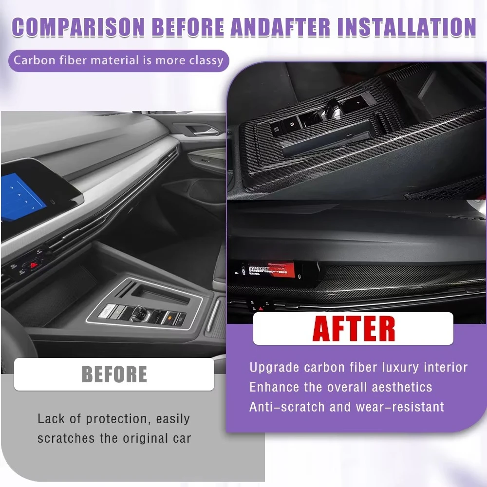 4 قطعة وحدة التحكم المركزية الداخلية للسيارة لوحة القيادة من ألياف الكربون الجافة ولوحة وحدة التحكم المركزية لسيارة VW Golf 8 MK8 GTE GTI GTD 2020-2022 #2