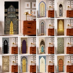Islam Style Muslim Door Sticker Adhesive Religous Retro Door Arch Design Mosque of Mecca Vinyl PVC Wallpaper Door Mural Porch